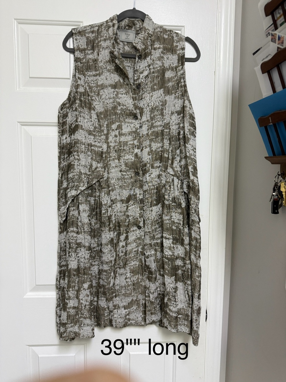 Chalet Sleeveless Textured Print Shirt Dress in Olive and White